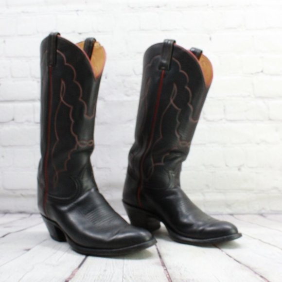 TONY LAMA Black Leather Western Cowboy Boots Style - Picture 3 of 9